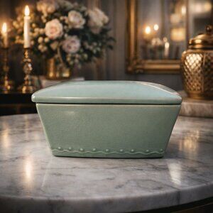 Vintage Pier 1 Celadon Crackle Glaze Ceramic Box w/ Lid – New